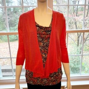 NIC+ZOE Orange Linen Open Cardigan Size Large